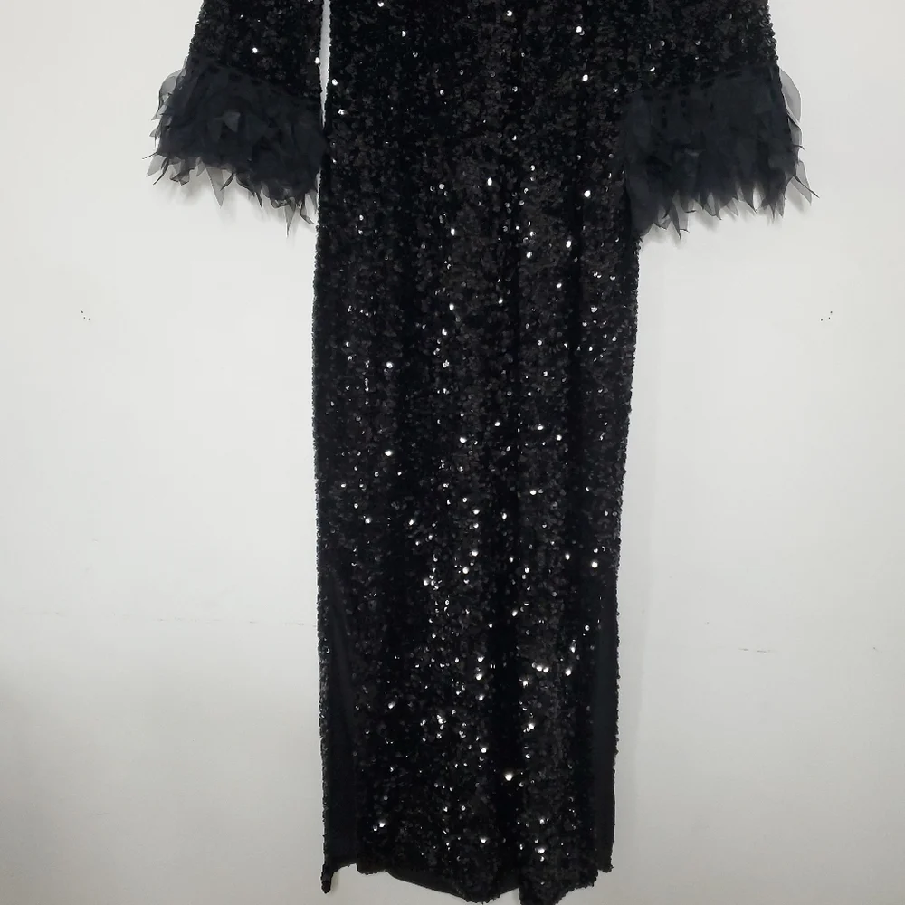 $898 Frances Valentine Regina Sequin Dress Size M Black Designer Wedding Glamour - Picture 8 of 16